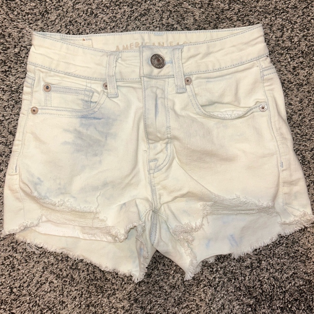 american eagle light wash hi rise shortie shorts